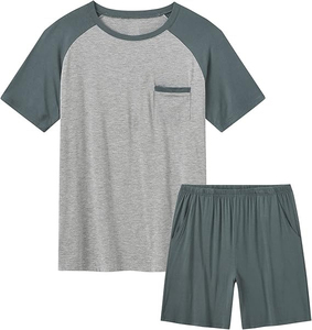 Men's Gray Green Color Block Casual Breathable Short Sleeve T-Shirt With Pocket Crew Neck Summer Wear - Product Image 1