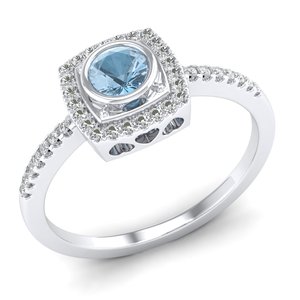 Bague de fiançailles REYES en argent sterling 925 avec moissanite certifiée GRA, pierre de naissance, taille ronde, 0,25 carat, pierre précieuse aigue-marine - Product Image 2