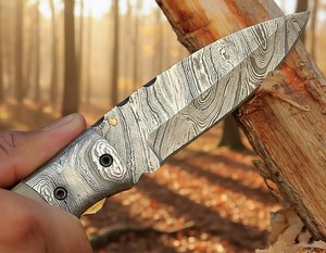 Cuchillo de bolsillo de acero de Damasco forjado a mano con punta de clip, cuchillo plegable con bloqueo Line Lock, mango de madera, OEM, ODM, personalizable, directo de fábrica - Product Image 6