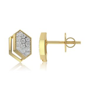 Pendientes de Oro Amarillo con Diamantes Cultivados en Laboratorio, Diseño Hexagonal Geométrico en Racimo - Product Image 2