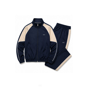 OEM Custom Color Block Stitching Contrast Piping <b>Zipper</b> <b>Jacket</b> Two Piece Sets Heavyweight Regular Fit Hoodies Streetwear Men - Product Image 2