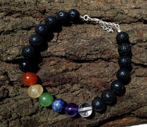 7 Chakra Lava Bead Bracelet, Solid 925 Starling <b>Silver</b> Healing Crystal Diffuser Jewelry Bracelet Adjustable Bracelets - Product Image 6