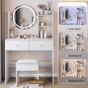 Tavolo da Trucco con Specchio LED da 17 Pollici, Sgabello Imbottito, Grande Specchio con Interruttore Touch, 3 Colori e Regolazione della Luminosità - Product Image 3