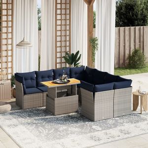 Juego de sofás de patio de ratán sintético gris de 9 piezas con cojines, conjuntos de jardín - Product Image 1