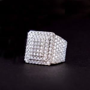 Fully <b>Iced</b> Out Statement <b>Ring</b> Mens Engagement <b>Ring</b> Round Cut Moissanite Diamond 925 Sterling Silver Rapper Hip Hop Party Jewelry - Product Image 3