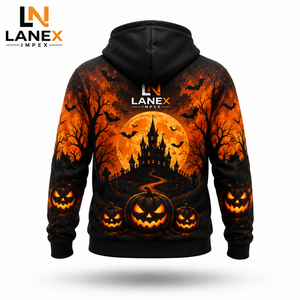Sweat à capuche unisexe personnalisé 3D Happy Halloween Pumpkin, pull à sublimation avec motif Lune et Château, en polyester, style streetwear - Product Image 3