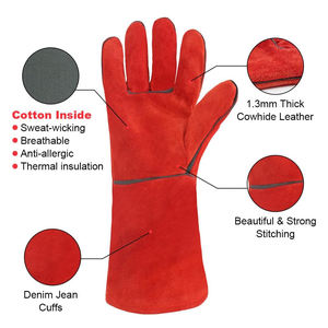 Gants de soudage tactiques résistants à la chaleur, en cuir de vachette pleine fleur, avec coutures en Kevlar, durables, faits à la main, confortables, longueur coude, usage intensif - Product Image 3