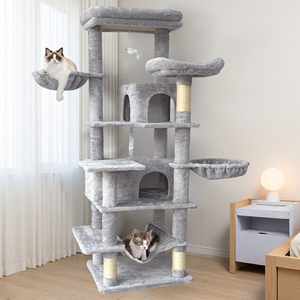 Grande griffoire pour chat en sisal et MDF, arbre à chat multi-niveaux, couleur gris moderne, mobilier d'intérieur pour animaux de compagnie, montage facile, condo amovible - Product Image 1