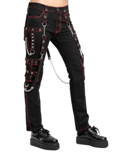 Custom Unisex Gothic <b>Punk</b> Cargo Pants Black White Contrast Stitching Straps Multi Pockets Wide Leg Techwear Trousers Elastic - Product Image 5