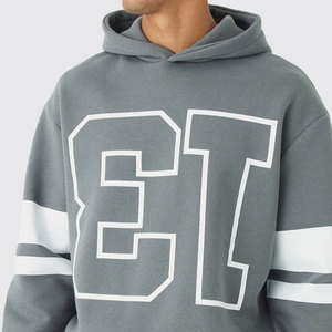 Sudadera con capucha extragrande gris para hombre con estampado de letras ET blancas y rayas en las mangas, estilo casual, de algodón, tejido French Terry. - Product Image 5