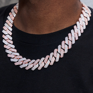 Collier unisexe en chaîne cubaine bicolore 14 carats, chaîne gourmette hip-hop en argent avec fermoir mousqueton, cadeau d'anniversaire de mariage en moissanite - Product Image 1