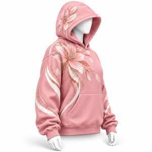 <b>Women's</b> <b>Pink</b> <b>Hoodie</b> with Crystal Rhinestone Floral Sublimation Print Stylish Design and Cozy Everyday Comfort OEM Service - Product Image 2