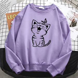 Sudaderas con capucha para mujer, diseño gráfico profesional, lindo gato con estampado de mariposa, sudaderas con capucha retro para mujer, sudadera de lana cálida, cuello redondo suave - Product Image 4