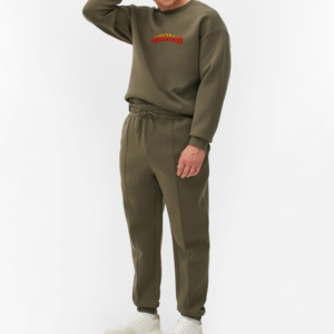 Joggers d'hiver respirants en molleton épais pour homme, coupe régulière, 100 % coton, tissu doux, broderie couleur, service OEM - Product Image 3
