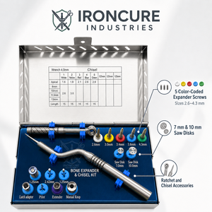 Kit profesional de cinceles expansores de hueso para implantes dentales con 5 tornillos de expansión de 7 mm y 10 mm, discos de sierra y trinquete - Product Image 3