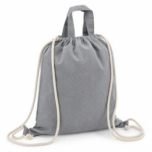 Recycled Cotton <b>Drawstring</b> Tote <b>Backpack</b> 225 GSM Grey 38x41.5 cm Custom Logo Wholesale OEM Private Label Bulk Promotional Bag - Product Image 2