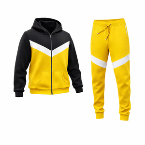 ชุดเซ็ตแทรคสูทผู้ชายคุณภาพสูง สีเหลืองดำตัดกัน พร้อมเสื้อแจ็คเก็ตซิปและกางเกงจ็อกเกอร์ทรงเข้ารูป ชุดลำลองสไตล์สปอร์ต - Product Image 1
