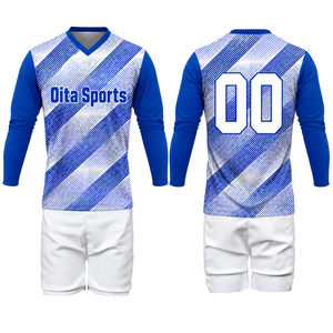 Men Blue White Sublimated Volleyball Uniform Long Sleeve Sports Set Polyester <b>Athletic</b> Team Training Game Match Clothing - Product Image 1