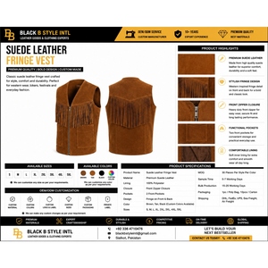 Gilet en cuir suédé personnalisé avec franges pour homme, gilet de cowboy western, gilet en cuir de moto haut de gamme, OEM ODM - Product Image 6