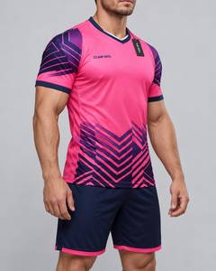 Maillot de football pour homme rose marine col en V manches courtes imprimé géométrique sublimé en polyester anti-humidité athlétique - Product Image 2