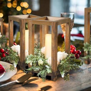 Juego de centros de mesa de faroles de madera rústicos, portavelas estilo granja, faroles decorativos de mesa para bodas y decoración del hogar - Product Image 1