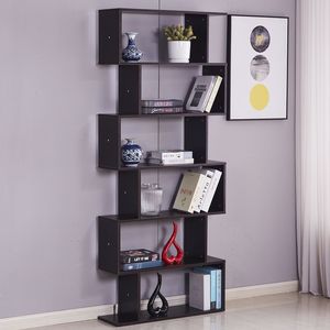 Modern S-Shaped Z Shelf <b>Bookcase</b> 6- Shelf Multifunctional <b>Wooden</b> Storage Display Stand for Living Room & Hotel Application - Product Image 3