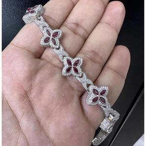 Trisha Jewels TB0043 Luxury 925 Sterling Silver Flower Link Tennis <b>Bracelet</b> Women <b>Red</b> Stone Petals VVS Lab Grown Accents IGI - Product Image 1