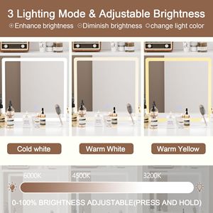 Small Space Makeup <b>Vanity</b> <b>Table</b> Set with 3 Adjustable Lighted <b>Mirror</b> and Storage Chair White Dress-for Limited Areas - Product Image 4