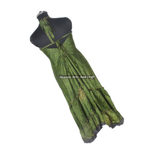 Vestido Largo Bohemio Vintage de Seda Sari para Mujer, Cuello en V, Estampado Floral, Vestido de Playa, Vestido de Verano Elegante para Mujer, Vestido de Noche - Product Image 6