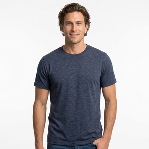 T-shirt d'été décontracté pour homme, coupe classique, bleu marine uni, manches courtes, col rond, 100% coton, tricoté, respirant - Product Image 5