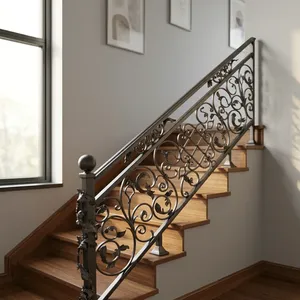 Barandal de Escalera de Hierro Forjado Ornamental y Elegante con Trabajos Decorativos para Escaleras Interiores de Lujo y Diseño de Interiores de Hogar - Product Image 6