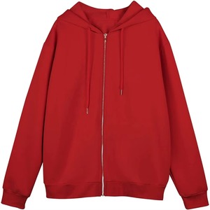 Sudadera con capucha extragrande personalizada para mujer, con cremallera, en colores rojo, rosa, verde salvia, lavanda, verde oliva y gris, de algodón y forro polar, con cordón ajustable. - Product Image 2
