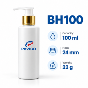 Flacon pompe cosmétique PET 100 ml 24 mm blanc pour lotion, shampoing, gel douche, emballage de soins de la peau OEM ODM PAVICO sérigraphié Vietnam - Product Image 2