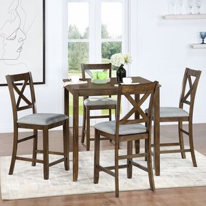 Set da Pranzo in Legno a 5 Pezzi per 4 Persone, Tavolo da Cucina Alto con Sedie Imbottite per Sala da Pranzo - Product Image 2