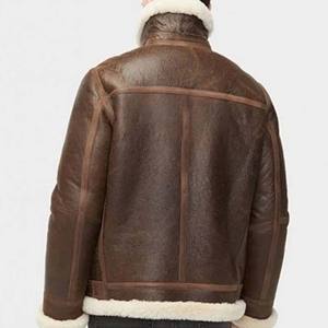 Blouson aviateur B3 marron foncé pour homme, col en fourrure crème, manteau d'hiver en peau de mouton véritable, doublure en polaire chaude - Product Image 2