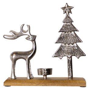 Portavelas Metálico Navideño con Diseño de Reno y Árbol Plateado de 10 Pulgadas - Product Image 3