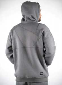 ONETEN APPARELS Sweat-shirt à capuche gris en molleton pour homme, grande taille, coupe ample, tricot uni - Product Image 5