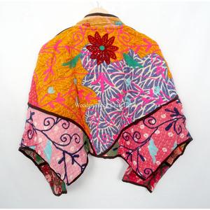 Vintage Women's 100%<b>Kantha</b> <b>Jacket</b> Handmade Indian Embroidered Bohemian Style with openclosure fashionable <b>jackets</b> floral pattern - Product Image 6