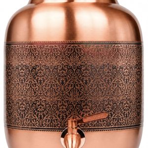 Distributeur d'eau en cuivre pur avec robinet, Matka artisanal martelé et gravé, Récipient de stockage d'eau ayurvédique pour la maison et le bureau - Product Image 6