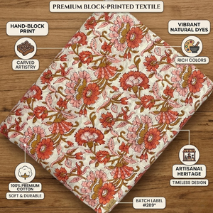 Tela de Algodón con Estampado Floral de Melocotones Hecho a Mano |   Tela Artesanal de Coral con Tinte Natural para Vestidos de Verano, Kimonos y Decoración del Hogar - Product Image 6