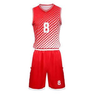 Ensemble d'uniformes de basket-ball professionnels rouges par sublimation avec numéro 8 et design moderne - Product Image 1
