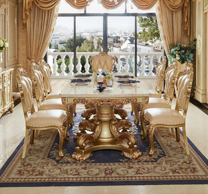 ชุดโต๊ะรับประทานอาหารไม้สักแท้เคลือบทองหรูหรา หน้าท็อปหินอ่อน สไตล์ยุโรป แกะสลักอย่างประณีต สำหรับใช้ในโรงแรม ผลิตในอินโดนีเซีย - Product Image 2