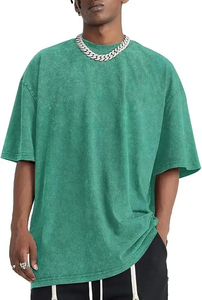 เสื้อยืดคอตตอนสีเขียวล้วนทรงโอเวอร์ไซส์สำหรับผู้ชาย แขนสั้น สไตล์ลำลอง ไม่มีปก เหมาะสำหรับฤดูร้อน - Product Image 5
