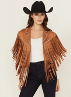 Boléro Cape en Daim Marron pour Femme, Court, à Franges et Clouté, Style Western Cowgirl, à Franges Épaisses et Superposées, Ouvert sur le Devant, pour Festival
