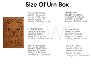 Caja de madera rústica con mariposa grabada, urna de recuerdo para cenizas humanas, tamaño mediano 9x5.5. - Product Image 2