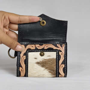 Tarjetero de Cuero Genuino Hecho a Mano, con Estampado de Dibujos Animados, Estilo Vintage, Cierre de Botón, Cartera Corta para Mujer, Superventas - Product Image 4
