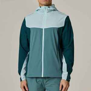 Sports World Men's Hooded Windbreaker Jacket <b>Set</b> Color Blocking Gray Blue Quick Dry Breathable Sporty Summer Outerwear <b>Knitted</b> - Product Image 4