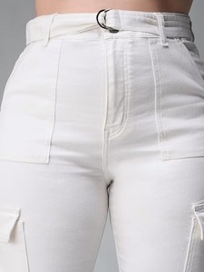 Fashionable Women's Denim <b>Boot</b> Cut Jeans White Eco-Friendly Vintage Modern Trendy Knee-Length - Product Image 4