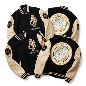 Veste universitaire personnalisée OEM en laine avec manches en cuir, broderie Steam Navigation Riverboat et patch Paddle Stride, manteau vert - Product Image 2