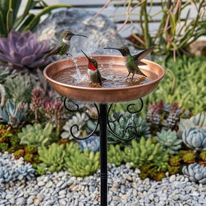 Bain d'oiseaux décoratif en métal pour jardin, patio, balcon, construction durable, finition résistante aux intempéries, attraction pour oiseaux, bassin d'eau - Product Image 4